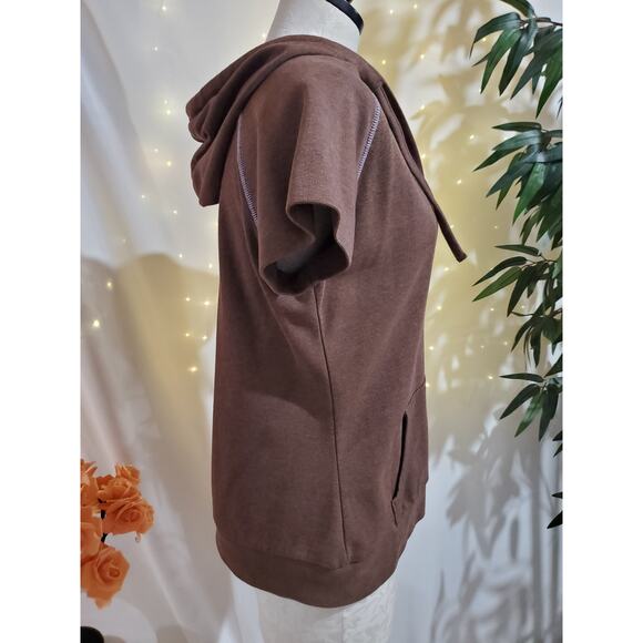 Horny Toad Flexcel Hooded Short Sleeve Pullover Sweatshirt Womens Size L Brown - Picture 4 of 8